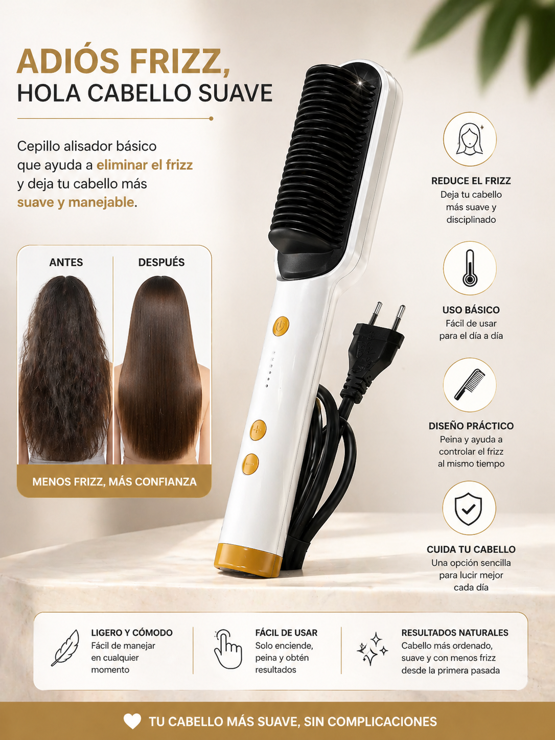 Cepillo Alisador Iónico Para Cabello